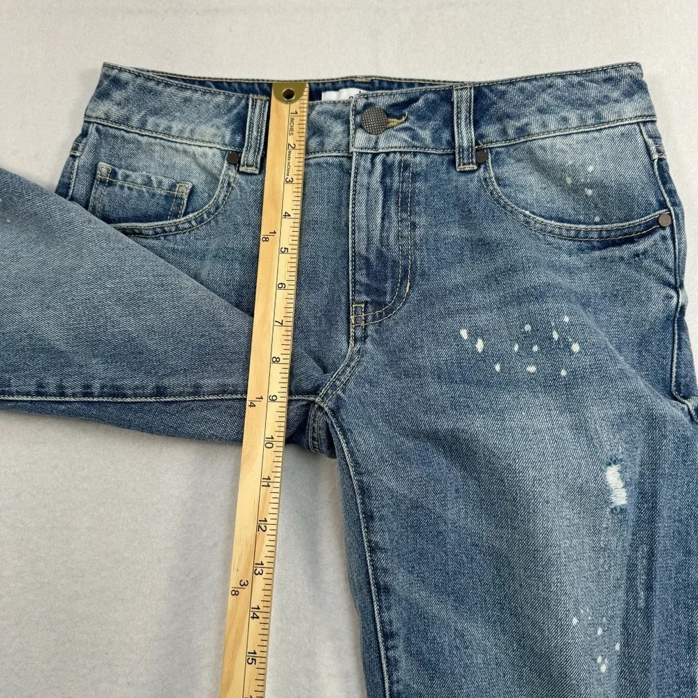 Cabi 100% Bf Straight Leg Jeans Womens Sz 2 Medium Blue Mid Rise Paint Splatter - Picture 10 of 13